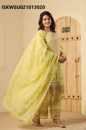 Embroidered Organza Kurti With Pant And Dupatta-ISKWSU021013020