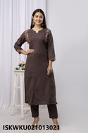 Embroidered Cotton Kurti With Pant-ISKWKU021013021