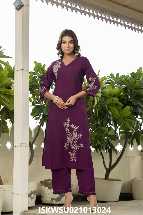 Embroidered Maslin Kurti With Pant And Dupatta-ISKWSU021013024