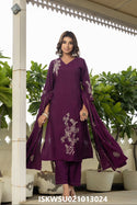 Embroidered Maslin Kurti With Pant And Dupatta-ISKWSU021013024