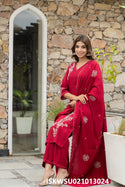 Embroidered Maslin Kurti With Pant And Dupatta-ISKWSU021013024