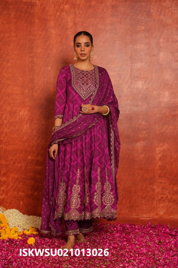 Embroidered Maslin Anarkali Kurti With Pant And Dupatta-ISKWSU021013026