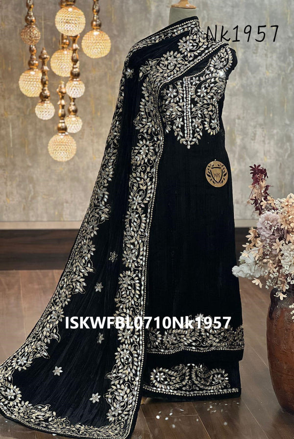 Embroidered Crush Velvet Kurti With Bottom And Dupatta-ISKWFBL0710Nk1957