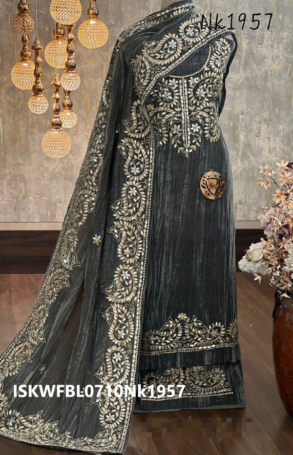 Embroidered Crush Velvet Kurti With Bottom And Dupatta-ISKWFBL0710Nk1957