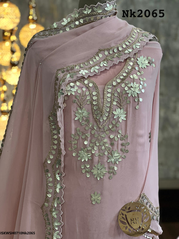 Embroidered Georgette Kurti With Sharara And Dupatta-ISKWSH0710Nk2065