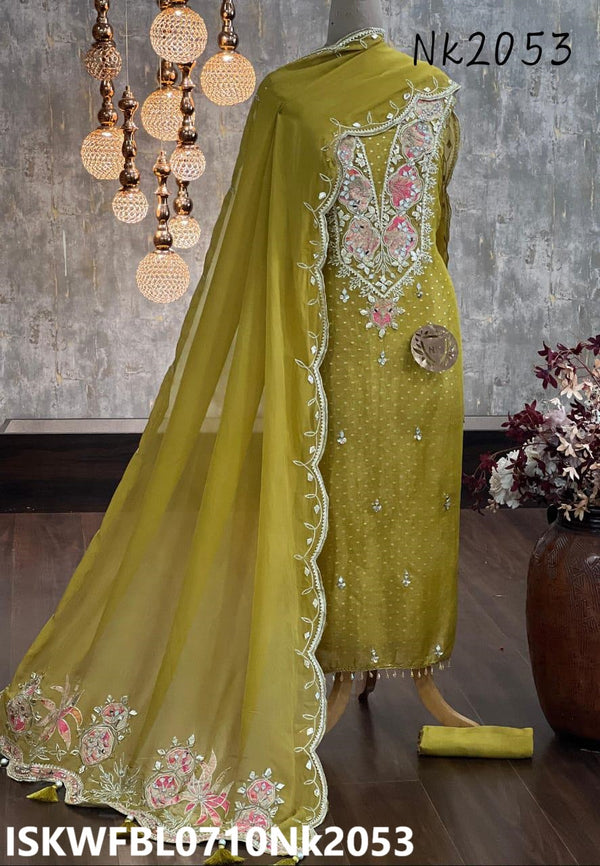 Banarasi Weaved Shimmer Tissue Kurti With Silk Bottom And Organza Scalloped Dupatta-ISKWFBL0710Nk2053