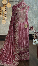 Embroidered Crush Velvet Kurti With Bottom And  Dupatta-ISKWFBL0810Nk1957