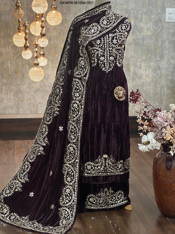 Embroidered Crush Velvet Kurti With Bottom And  Dupatta-ISKWFBL0810Nk1957