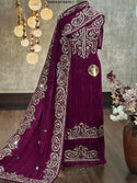 Embroidered Crush Velvet Kurti With Bottom And  Dupatta-ISKWFBL0810Nk1957