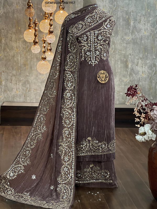 Embroidered Crush Velvet Kurti With Bottom And  Dupatta-ISKWFBL0810Nk1957