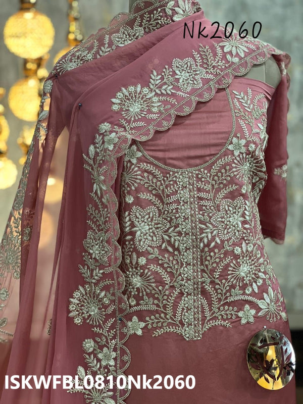 Embroidered Shimmer Kurti With Shantoon Bottom And Organza Dupatta-ISKWFBL0810Nk2060