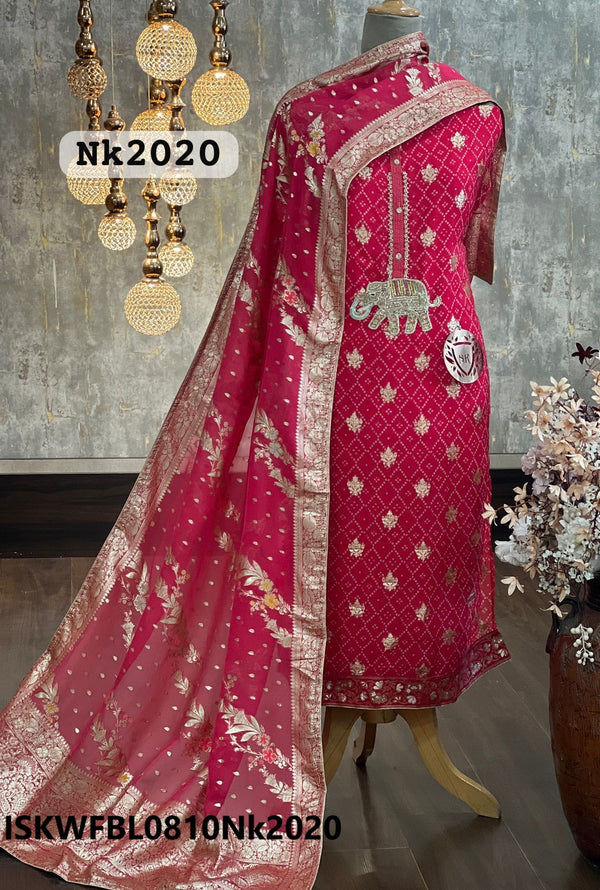 Bandhani Printed Organza Kurti With Silk Bottom And Dupatta-ISKWFBL0810Nk2020