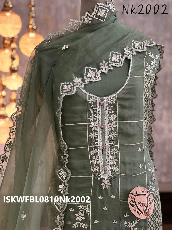 Embroidered Organza Kurti With Shantoon Bottom And Dupatta-ISKWFBL0810Nk2002