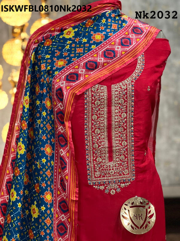 Embroidered Silk Kurti With Shantoon Bottom And Digital Printed Gaji Silk Dupatta-ISKWFBL0810Nk2032