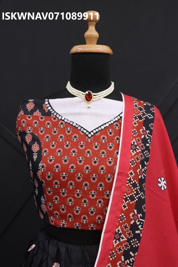 Printed Maslin Cotton Lehenga With Blouse And Dupatta-ISKWNAV071089911