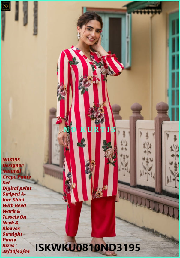 Digital Printed Crepe A-Line Kurti With Pant-ISKWKU0810ND3195