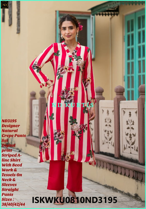 Digital Printed Crepe A-Line Kurti With Pant-ISKWKU0810ND3195