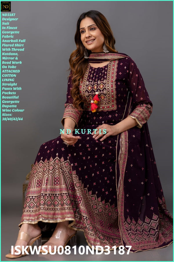 Embroidered Georgette Anarkali Kurti With Pant And Dupatta-ISKWSU0810ND3187