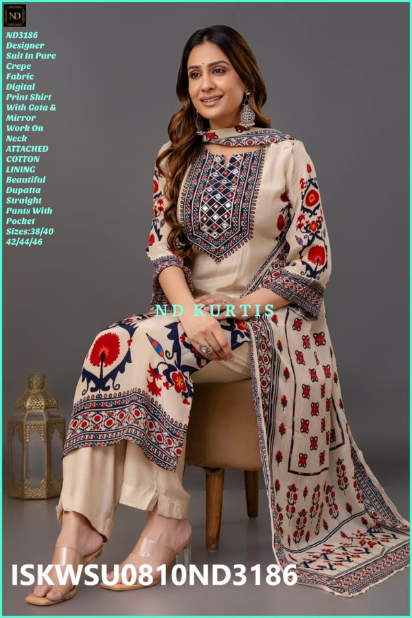 Digital Printed Crepe Kurti With Pant And Dupatta-ISKWSU0810ND3186