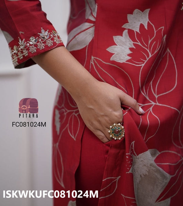 Printed Maslin Kurti With Silk Pant-ISKWKUFC081024M