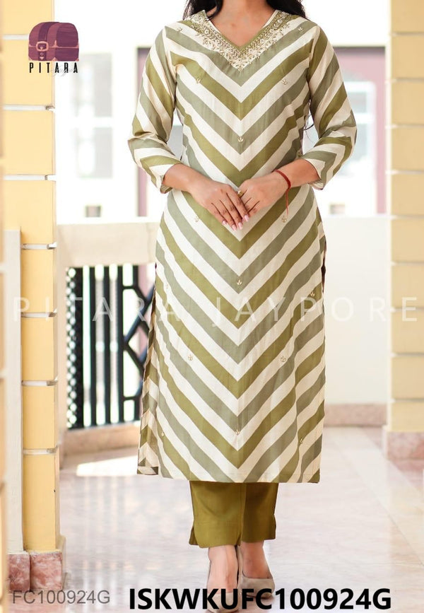 Zigzag Printed Maslin Kurti With Linen Cotton Pant-ISKWKUFC100924G