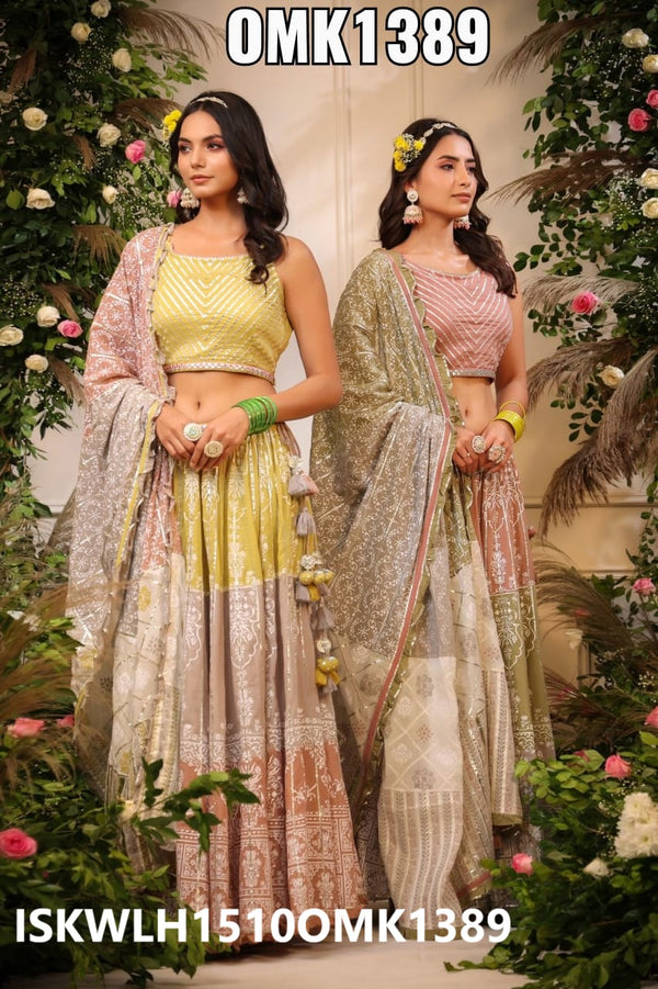 Printed Malmal Lehenga With Blouse And Dupatta-ISKWLH1510OMK1389