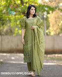 Embroidered Cotton Silk Kurti With Pant And Dupatta-ISKWSU1510PPC/D1449