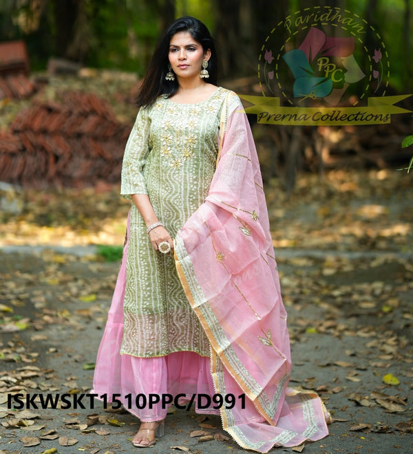 Bandhani Printed Kota Doriya Kurti With Skirt And Dupatta-ISKWSKT1510PPC/D991