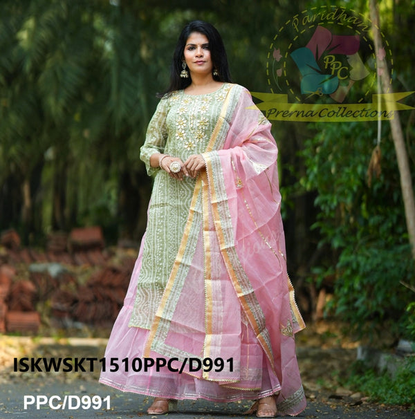 Bandhani Printed Kota Doriya Kurti With Skirt And Dupatta-ISKWSKT1510PPC/D991