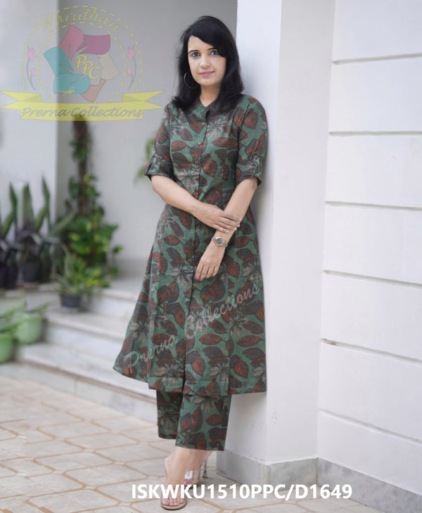 Kalamkari Printed Cotton A-Line Kurti With Pant-ISKWKU1510PPC/D1649