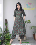 Kalamkari Printed Cotton A-Line Kurti With Pant-ISKWKU1510PPC/D1649