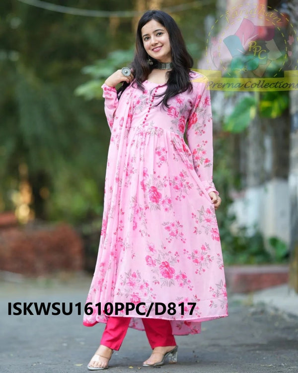 Floral Printed Georgette Anarkali Kurti With Rayon Cotton Pant And Dupatta-ISKWSU1610PPC/D817