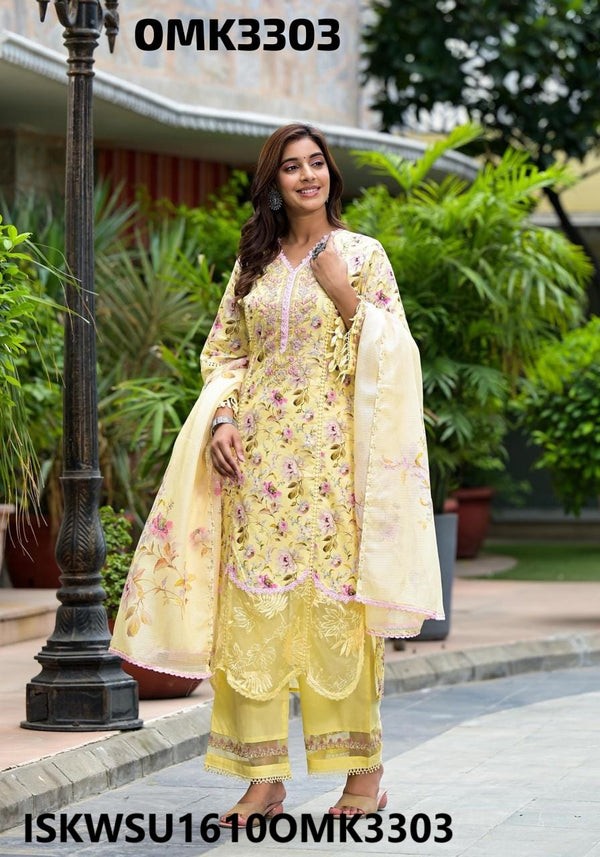 Printed Kurti With Pant And Chiffon Dupatta-ISKWSU1610OMK3303