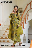 Digital Floral Printed Chinon Naira Cut Kurti With Pant And Dupatta-ISKWSU1610OMK2428