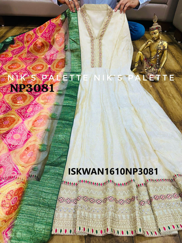 Self Jacquard Weaving Tissue Anarkali With Bandhej Printed Dupatta-ISKWAN1610NP3081