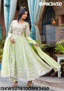 Embroidred Malmal Anarkali Kurti With Pant And Organza Dupatta-ISKWSU1610OMK3450