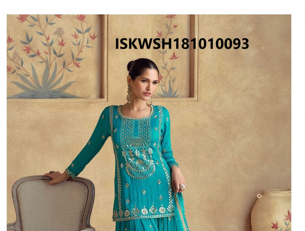 Embroidered Chinon Silk Kurti With Sharara And Net Dupatta-ISKWSH181010093