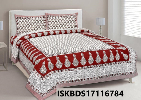 Jaipuri Printed Double Bed-Sheet With 2 Flap Pillow Cover Set-ISKBDS17116784