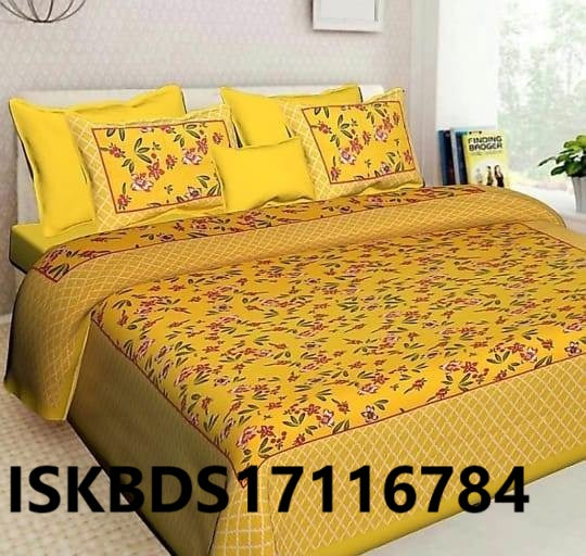 Jaipuri Printed Double Bed-Sheet With 2 Flap Pillow Cover Set-ISKBDS17116784