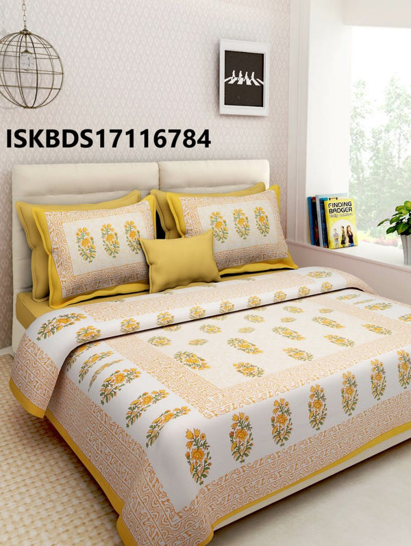 Jaipuri Printed Double Bed-Sheet With 2 Flap Pillow Cover Set-ISKBDS17116784