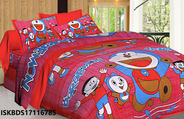 Jaipuri Printed Double Bed-Sheet With 2 Flap Pillow Cover Set-ISKBDS17116785