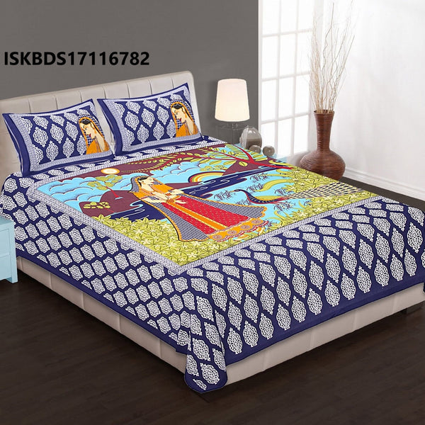 Jaipuri Printed Double Bed-Sheet With 2 Flap Pillow Cover Set-ISKBDS17116782