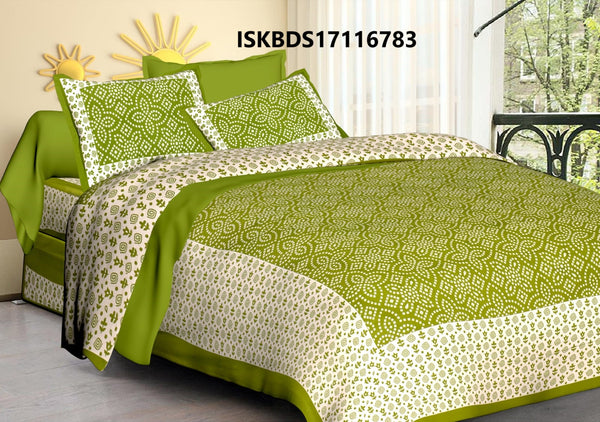 Jaipuri Printed Double Bed-Sheet With 2 Flap Pillow Cover Set-ISKBDS17116783