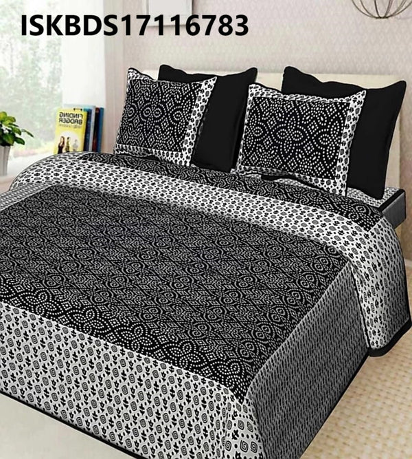 Jaipuri Printed Double Bed-Sheet With 2 Flap Pillow Cover Set-ISKBDS17116783