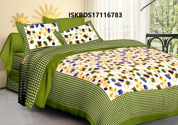 Jaipuri Printed Double Bed-Sheet With 2 Flap Pillow Cover Set-ISKBDS17116783