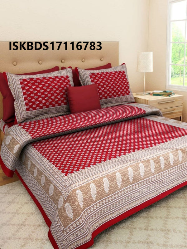 Jaipuri Printed Double Bed-Sheet With 2 Flap Pillow Cover Set-ISKBDS17116783