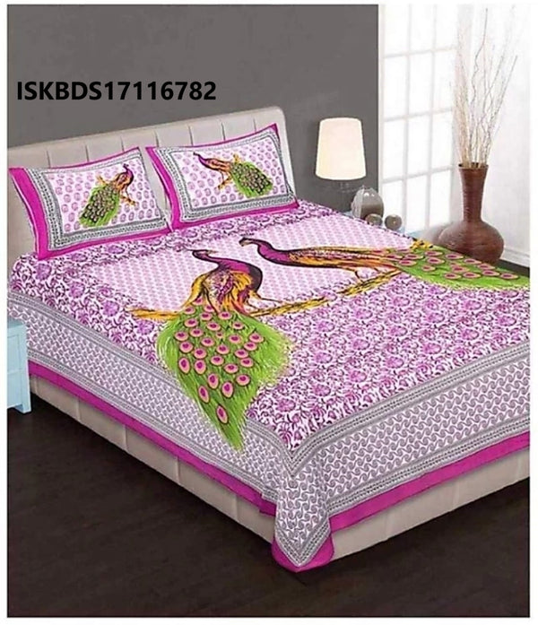 Jaipuri Printed Double Bed-Sheet With 2 Flap Pillow Cover Set-ISKBDS17116782