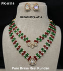 Pure Brass Real Kundan Necklace Set-ISKJW1811PK-A114