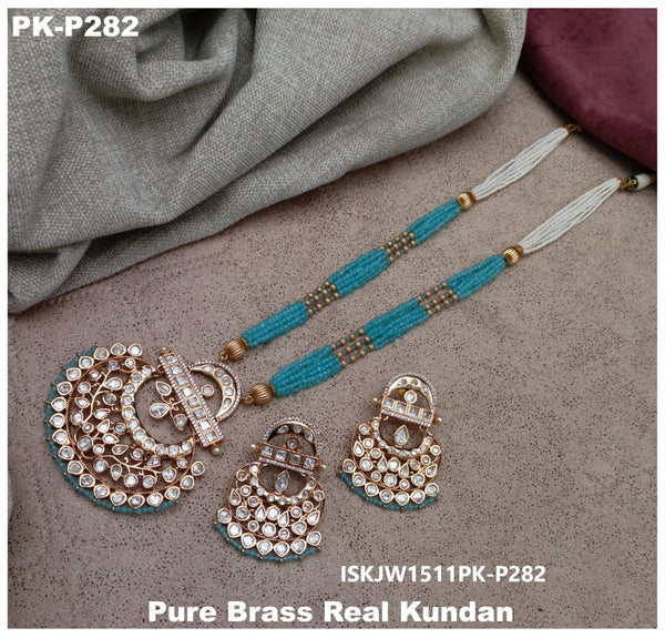 Pure Brass Real Kundan Necklace Set-ISKJW1511PK-P282