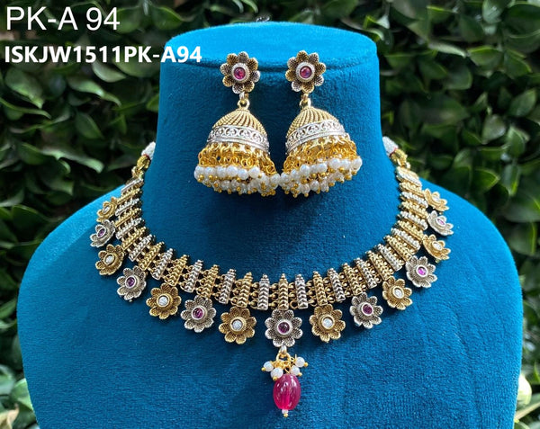 Kundan Necklace Set-ISKJW1511PK-A94